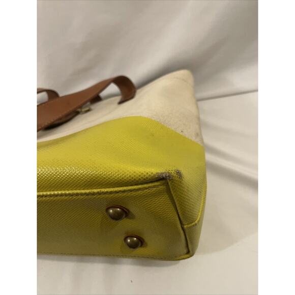 Fossil Austin Fab Shopper Tote Citrus Yellow Tan Coated Canvas Book Beach Bag - Picture 9 of 14